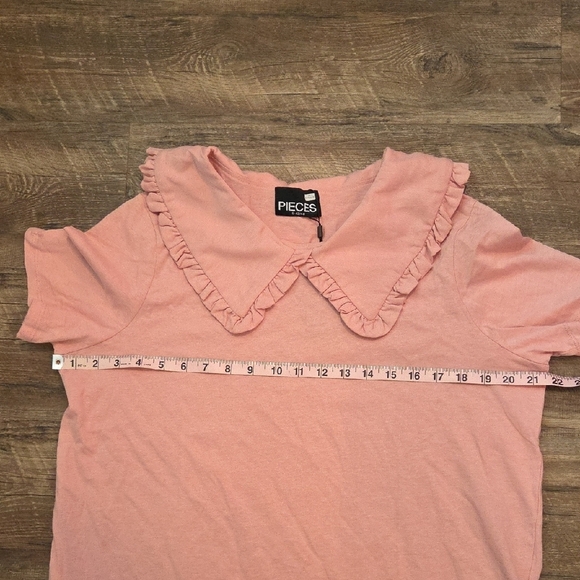Pieces Curve Pink Ruffled Blouse with Peter Pan Collar Size S(42/44) US 12 - Picture 8 of 11